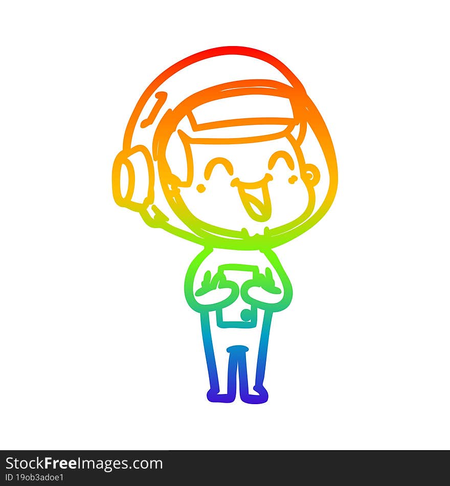 rainbow gradient line drawing of a happy cartoon astronaut