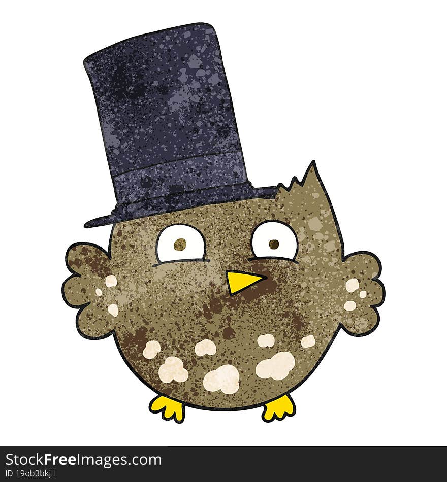 Textured Cartoon Little Owl With Top Hat