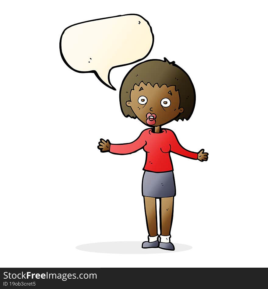 cartoon woman making excuses with speech bubble