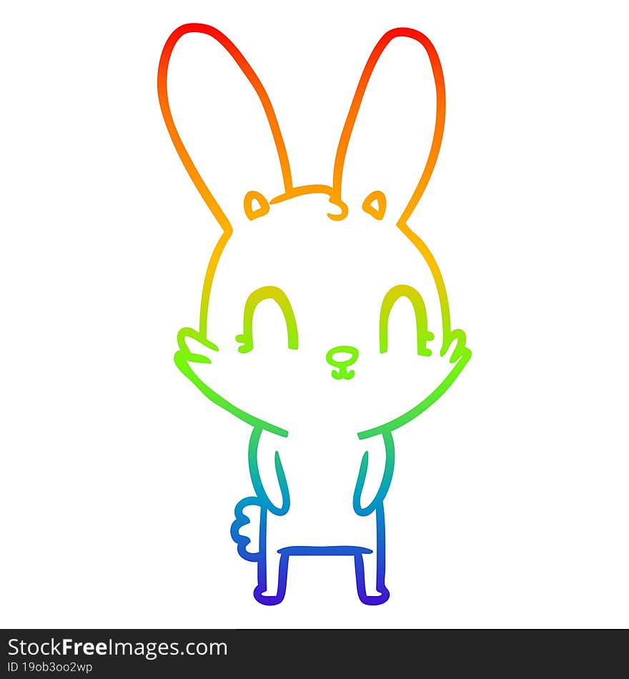 rainbow gradient line drawing of a cute cartoon rabbit