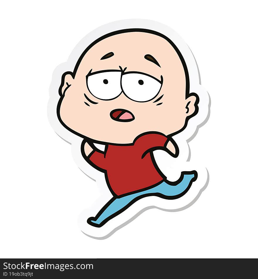 sticker of a cartoon tired bald man