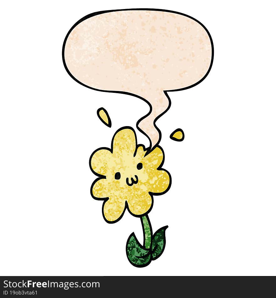 cartoon flower and speech bubble in retro texture style