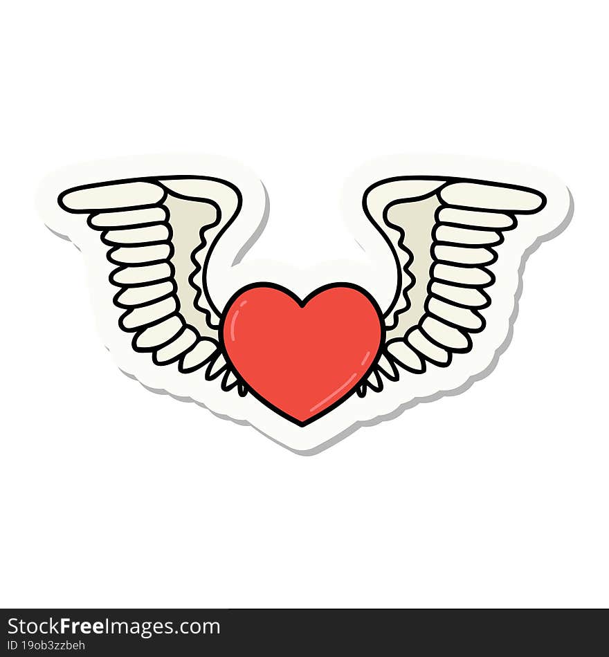 tattoo style sticker of a heart with wings