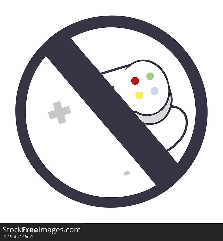 flat color retro cartoon of a no gaming sign