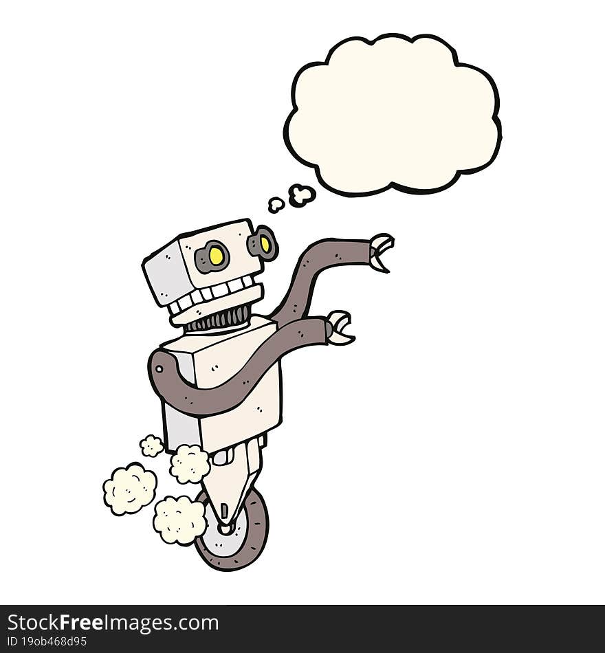 cartoon funny robot with thought bubble