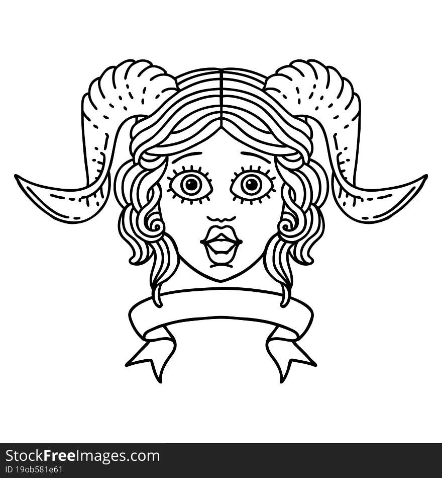 Tiefling Character Face With Scroll Banner Illustration