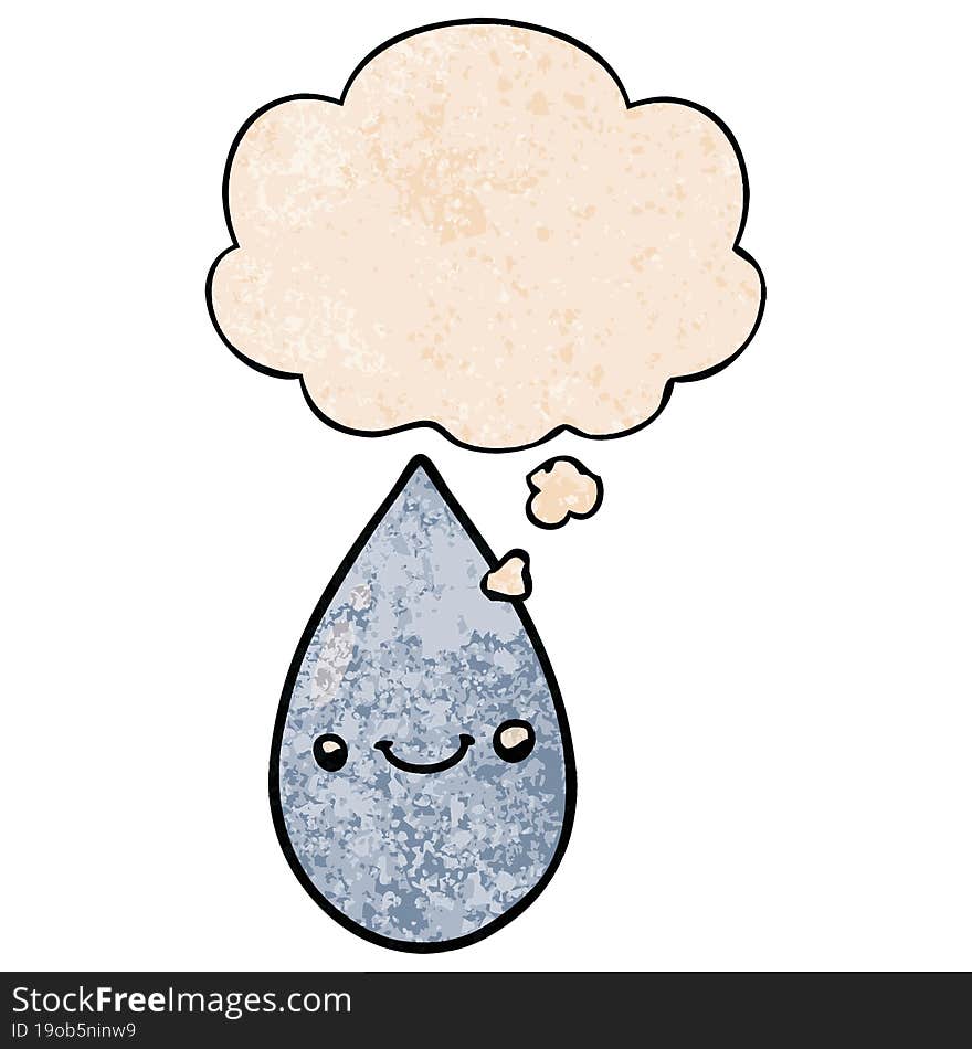 cartoon cute raindrop and thought bubble in grunge texture pattern style