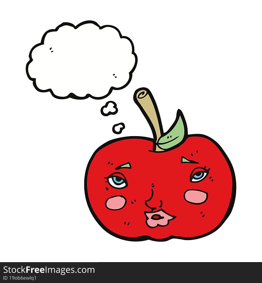 cartoon apple with face with thought bubble