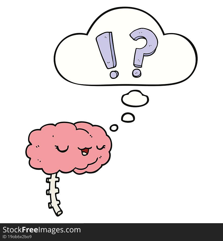 cartoon curious brain and thought bubble