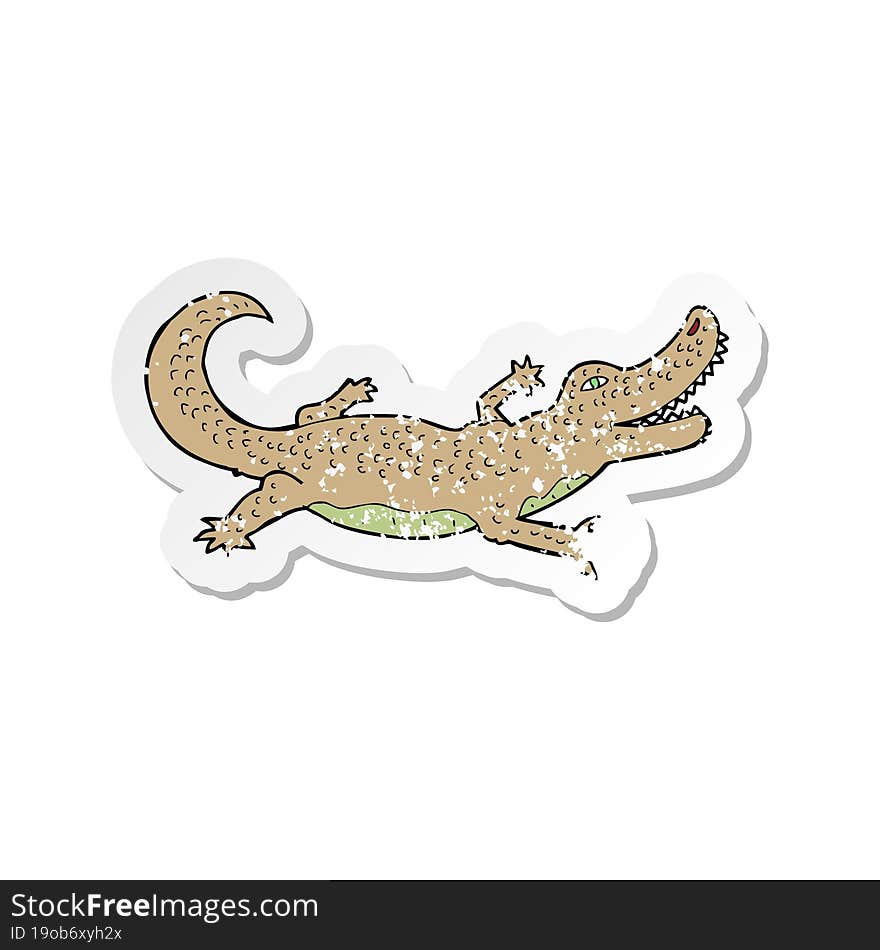 retro distressed sticker of a cartoon crocodile