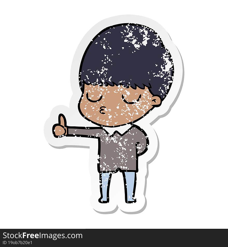 distressed sticker of a cartoon calm boy