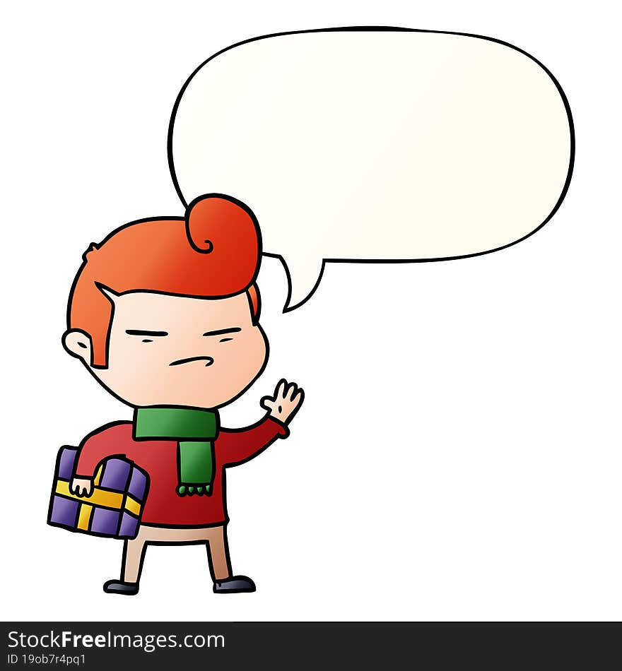 cartoon cool guy with fashion hair cut with speech bubble in smooth gradient style. cartoon cool guy with fashion hair cut with speech bubble in smooth gradient style