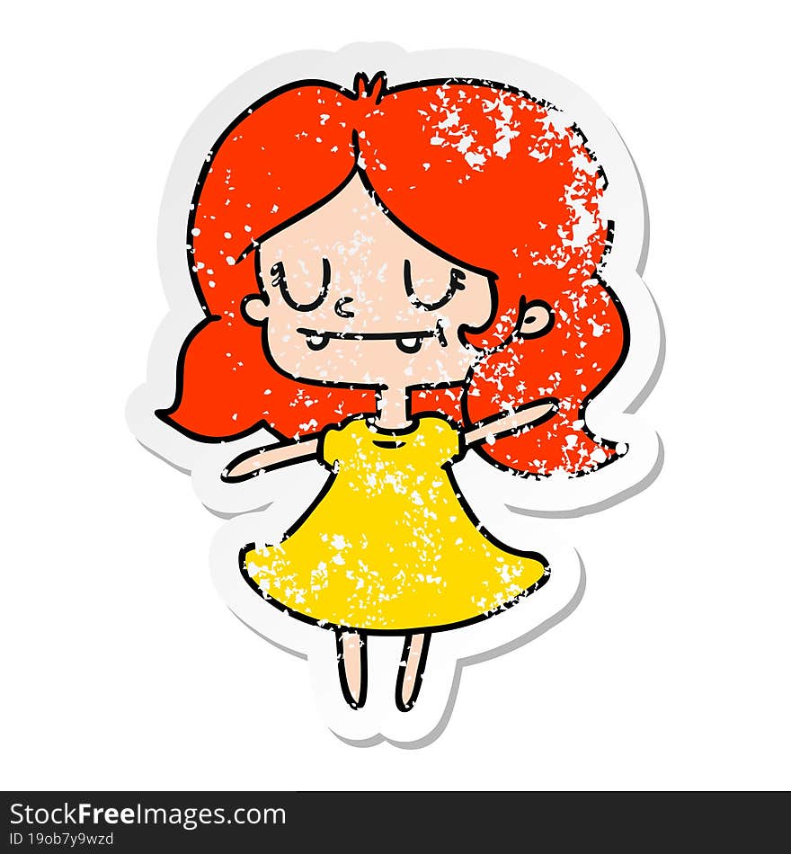 distressed sticker cartoon of cute kawaii girl