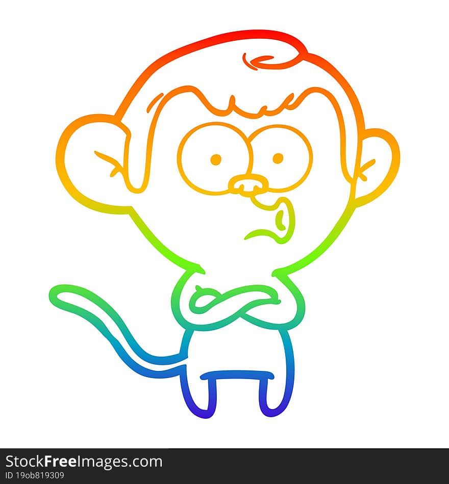 rainbow gradient line drawing cartoon surprised monkey