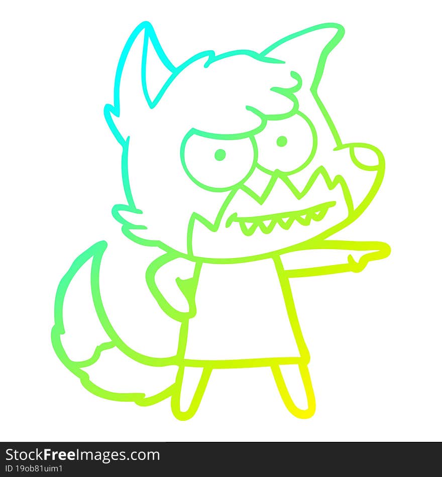 cold gradient line drawing cartoon grinning fox