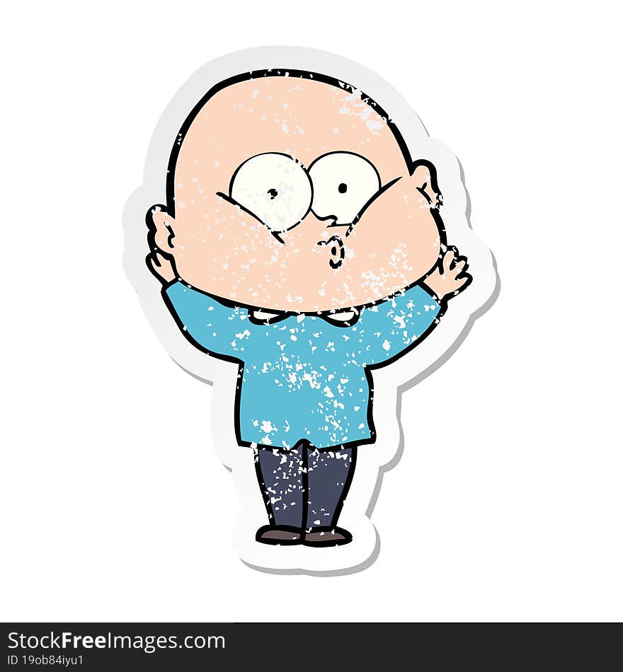 Distressed Sticker Of A Cartoon Bald Man Staring