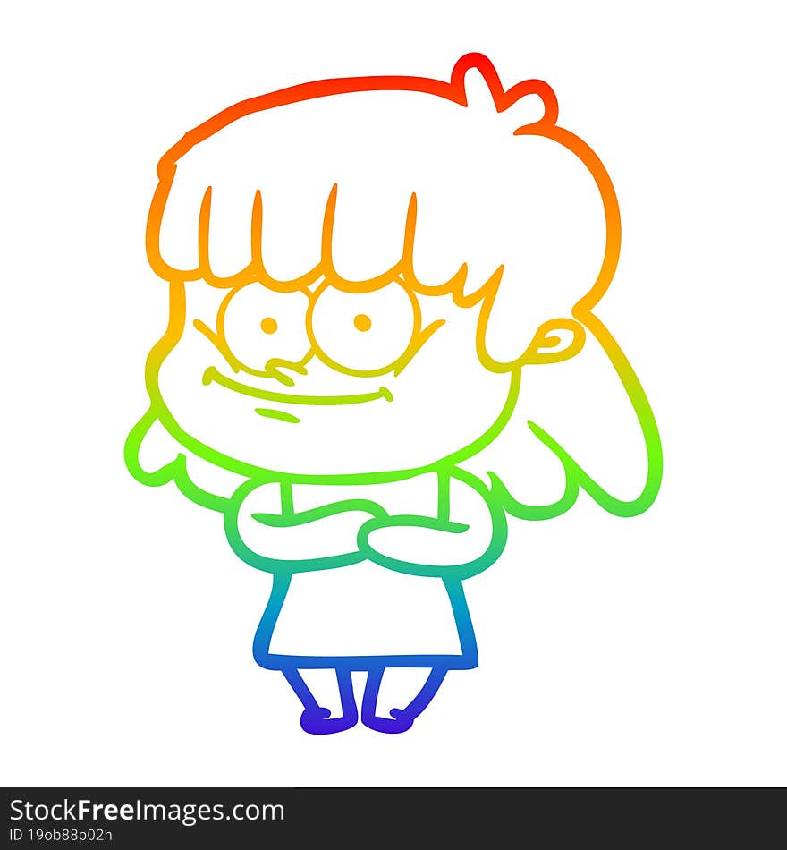 rainbow gradient line drawing of a cartoon smiling woman