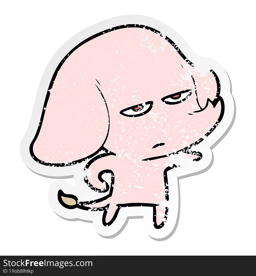 distressed sticker of a annoyed cartoon elephant