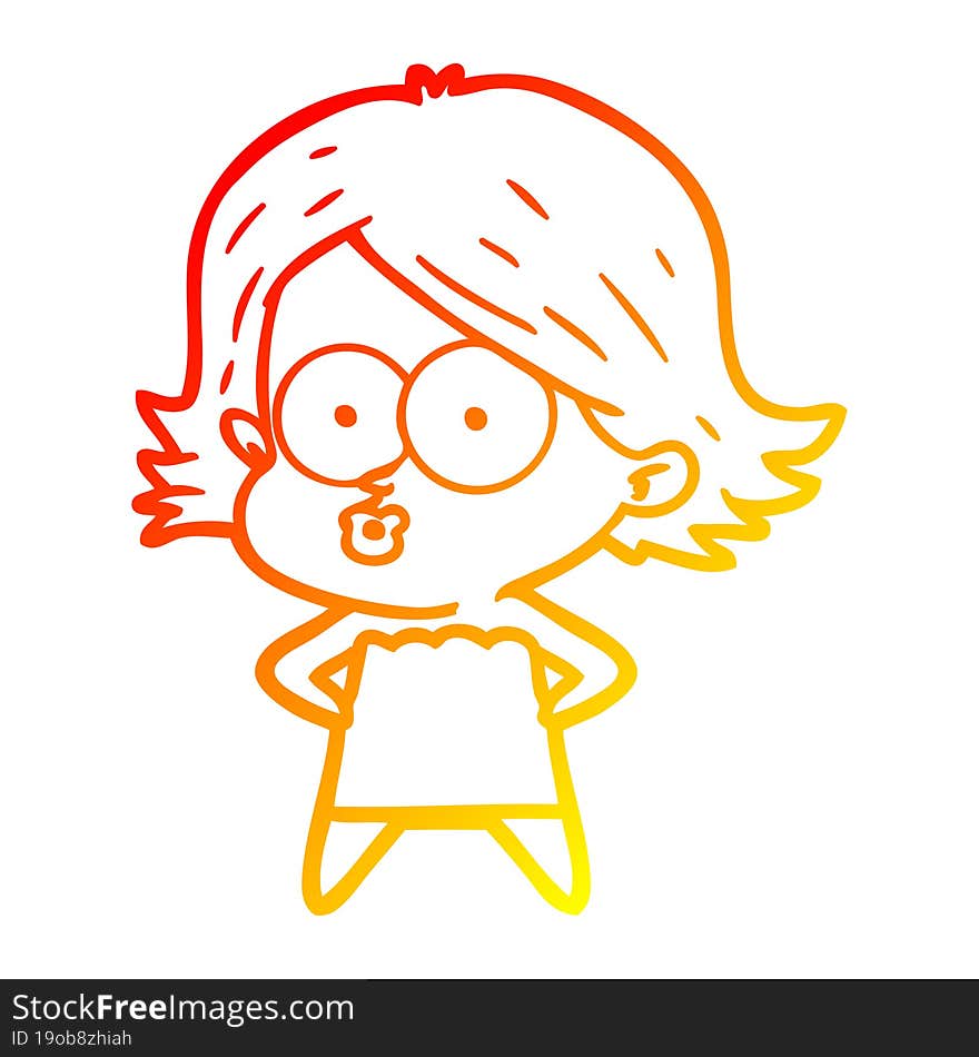 warm gradient line drawing of a cartoon girl pouting