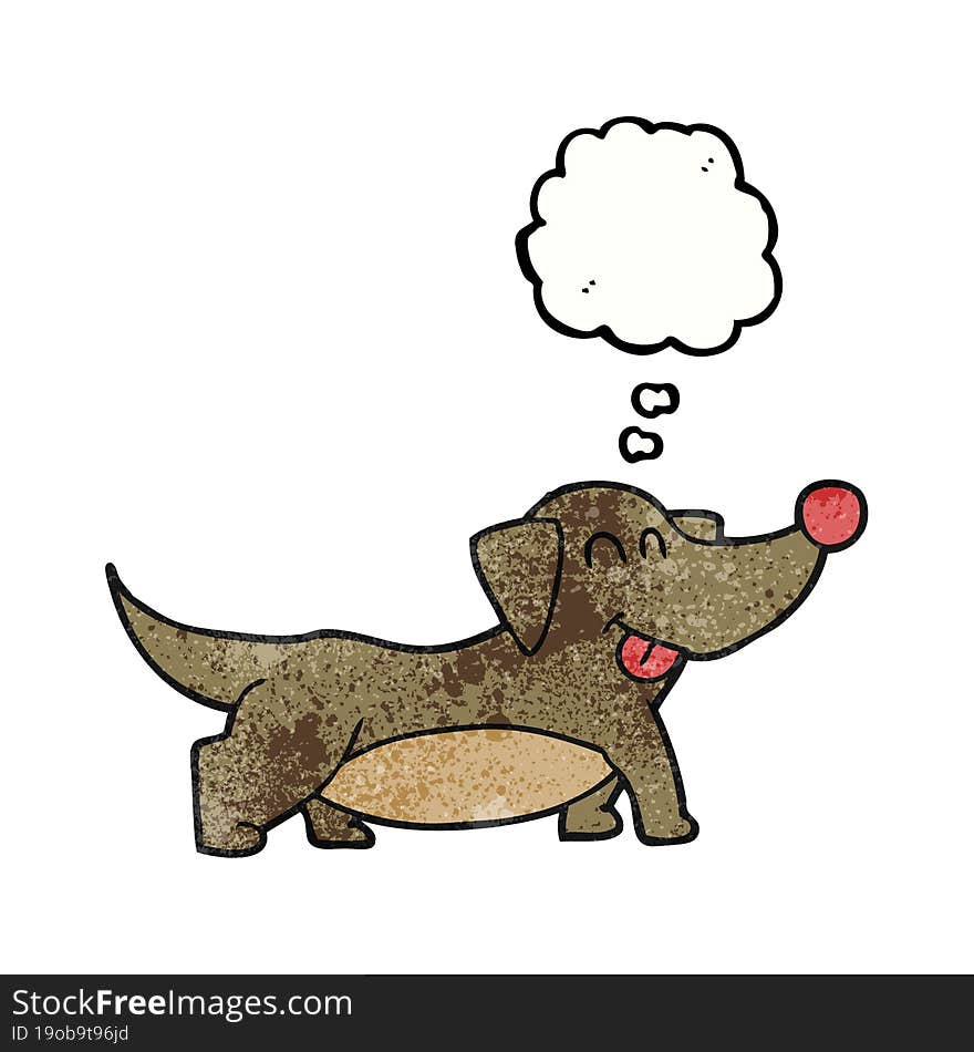 freehand drawn thought bubble textured cartoon happy little dog