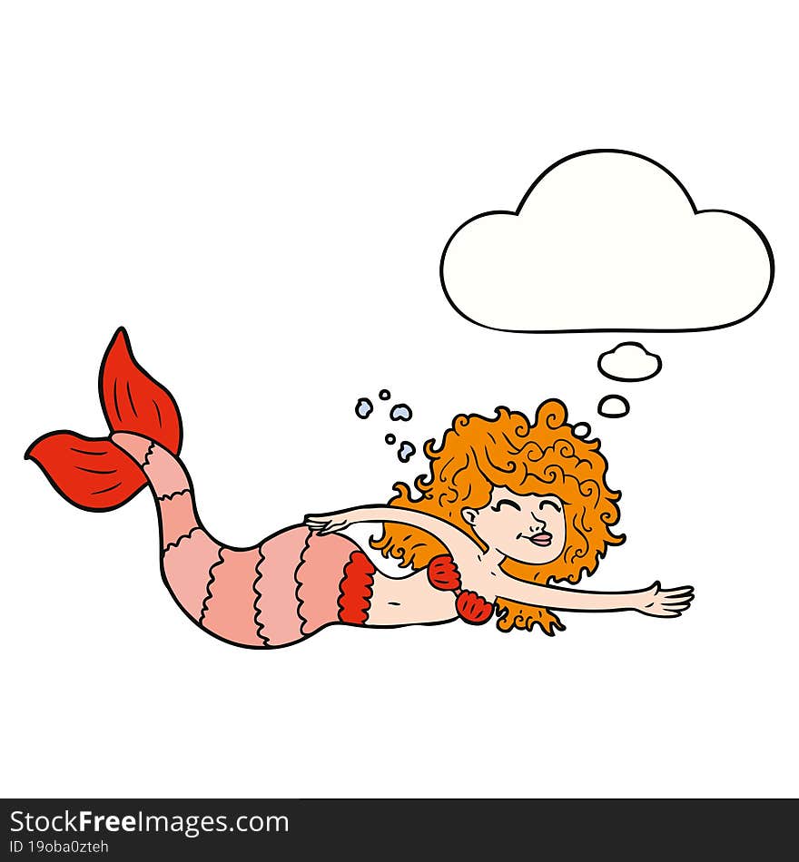 cartoon mermaid with thought bubble. cartoon mermaid with thought bubble