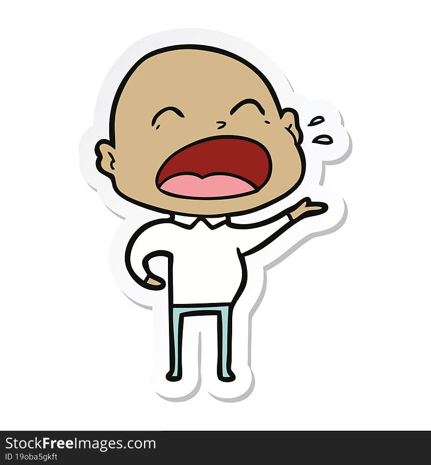 Sticker Of A Cartoon Shouting Bald Man