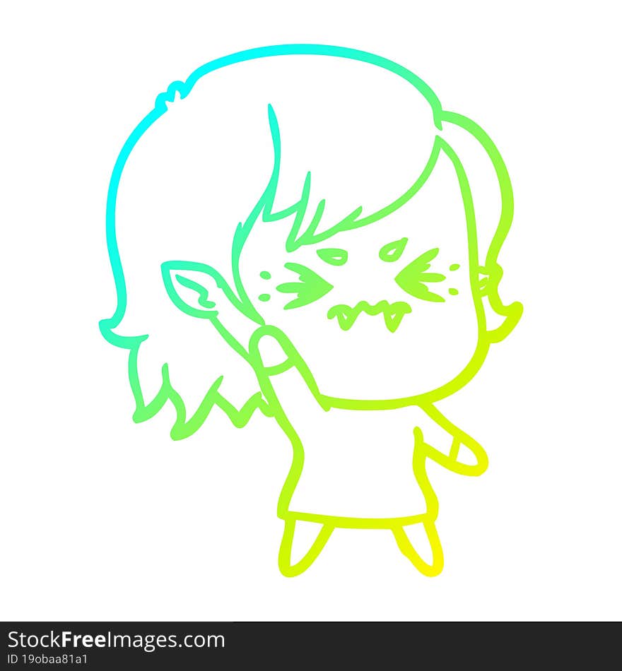 Cold Gradient Line Drawing Annoyed Cartoon Vampire Girl