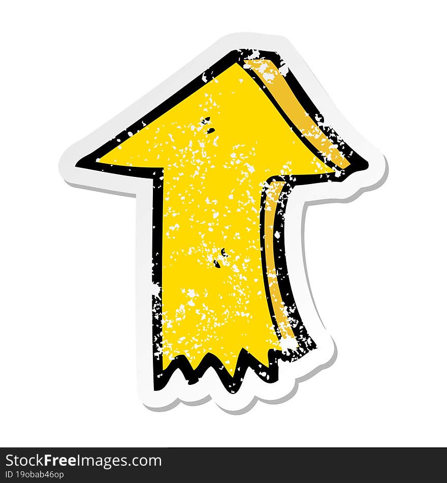 distressed sticker of a cartoon pointing arrow