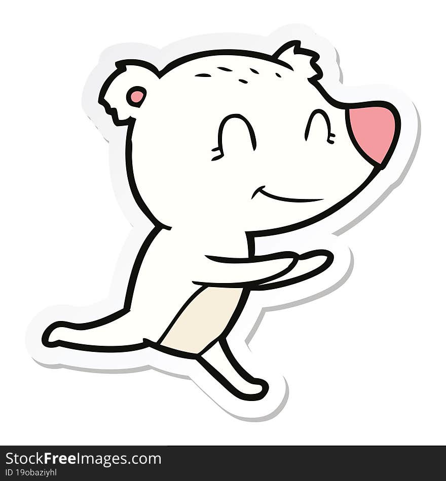 sticker of a running polar bear cartoon