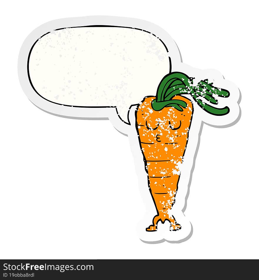 Cartoon Carrot And Speech Bubble Distressed Sticker