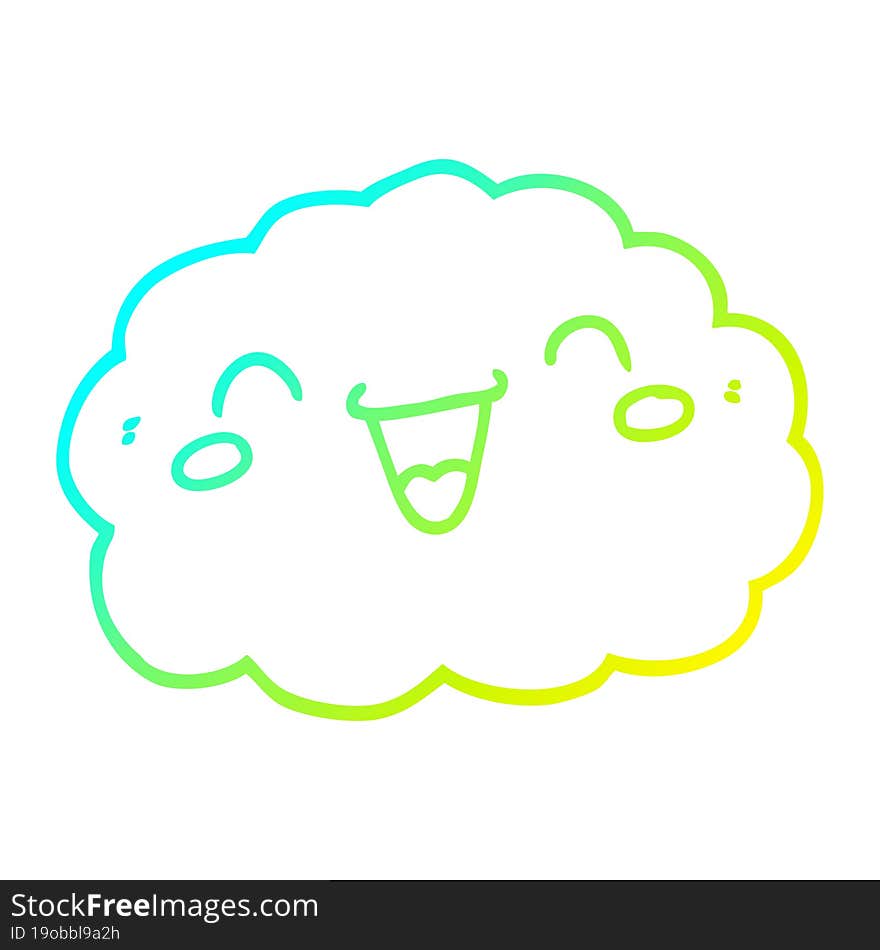 cold gradient line drawing happy cartoon cloud