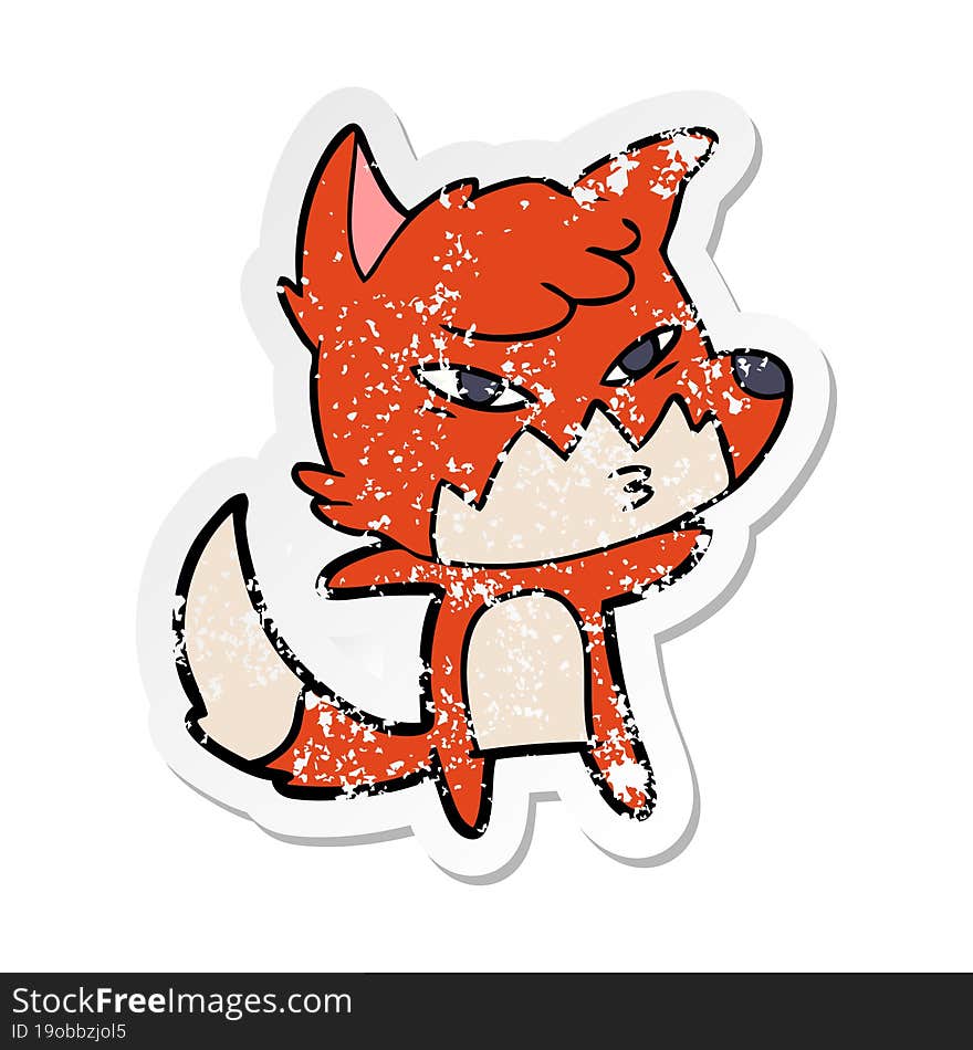 distressed sticker of a clever cartoon fox