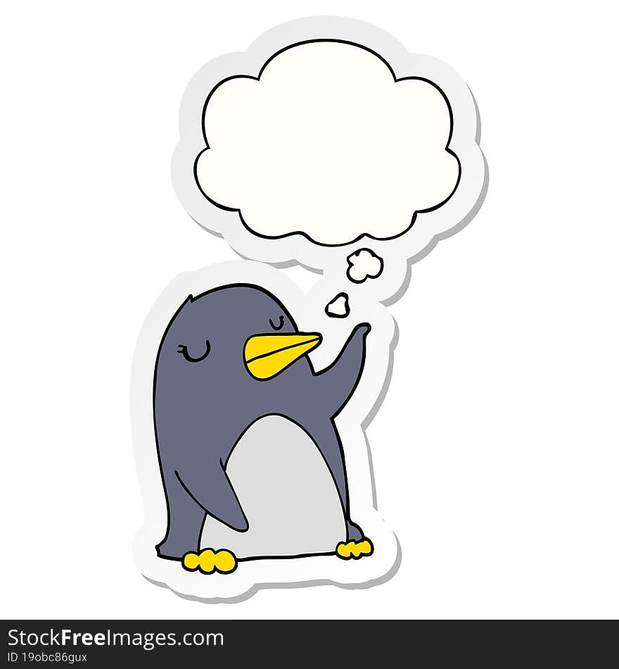 Cartoon Penguin And Thought Bubble As A Printed Sticker