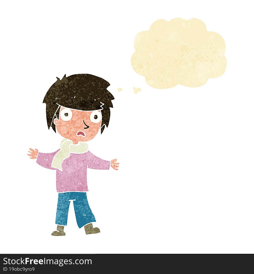 cartoon unhappy boy with thought bubble