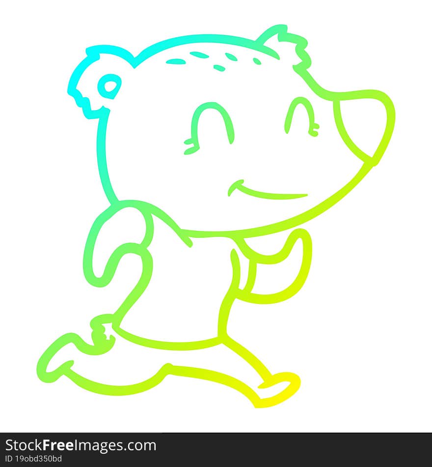 Cold Gradient Line Drawing Healthy Runnning Bear Cartoon