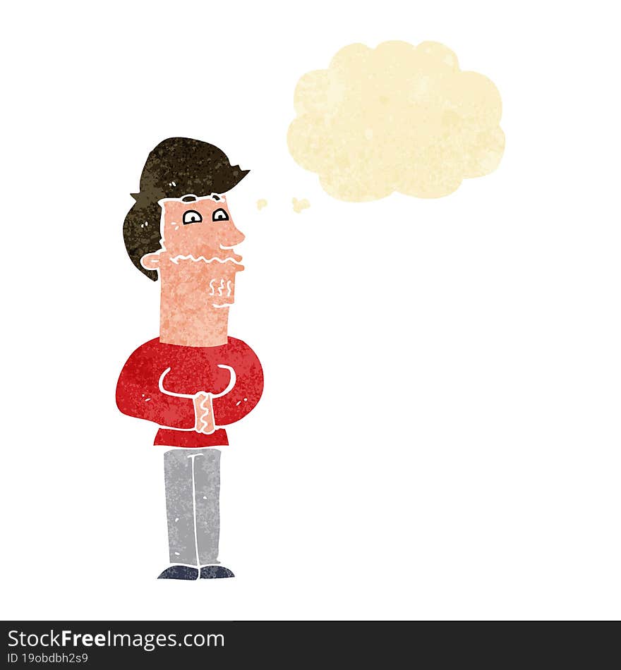 cartoon nervous man with thought bubble