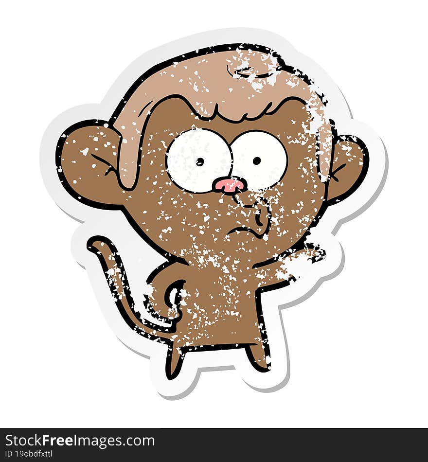 distressed sticker of a cartoon hooting monkey