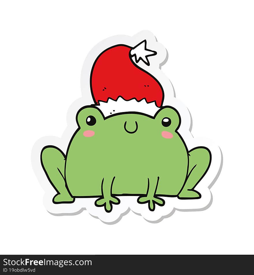 sticker of a cute cartoon christmas frog