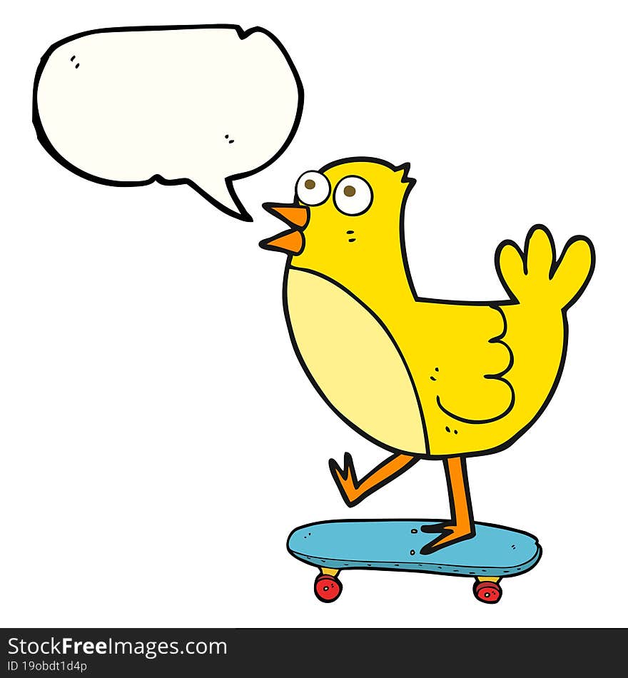 speech bubble cartoon bird on skateboard