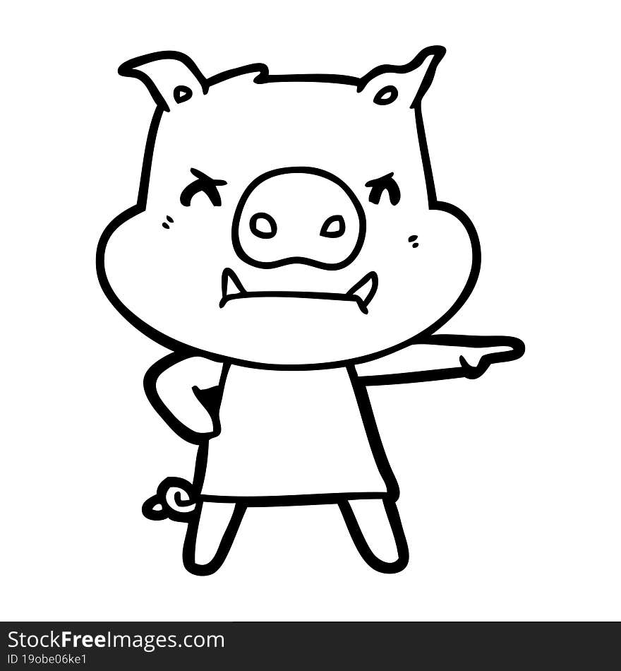 angry cartoon pig in dress pointing. angry cartoon pig in dress pointing