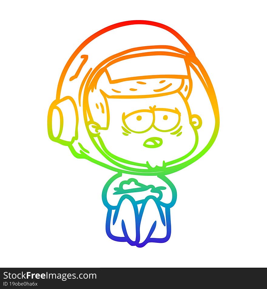 rainbow gradient line drawing cartoon tired astronaut