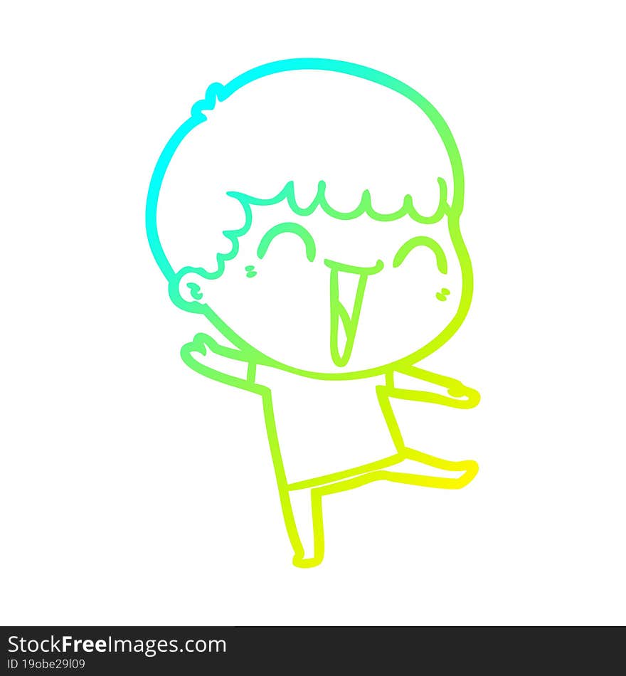 cold gradient line drawing of a cartoon happy man