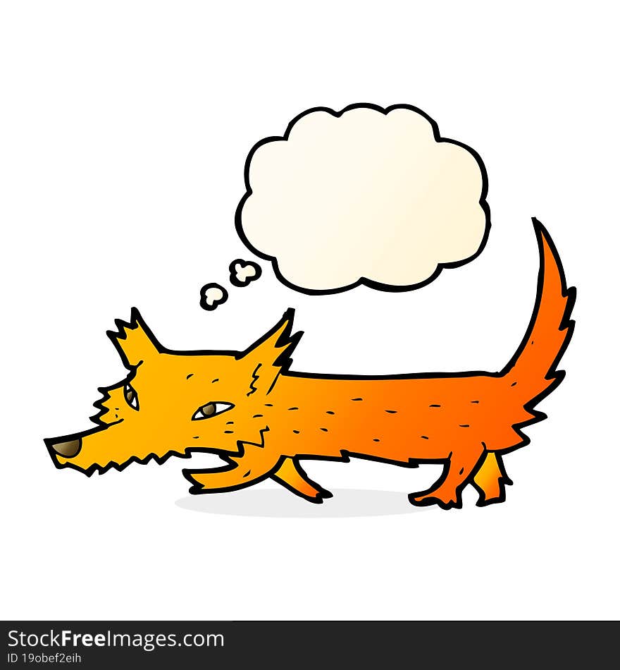 cartoon little fox with thought bubble