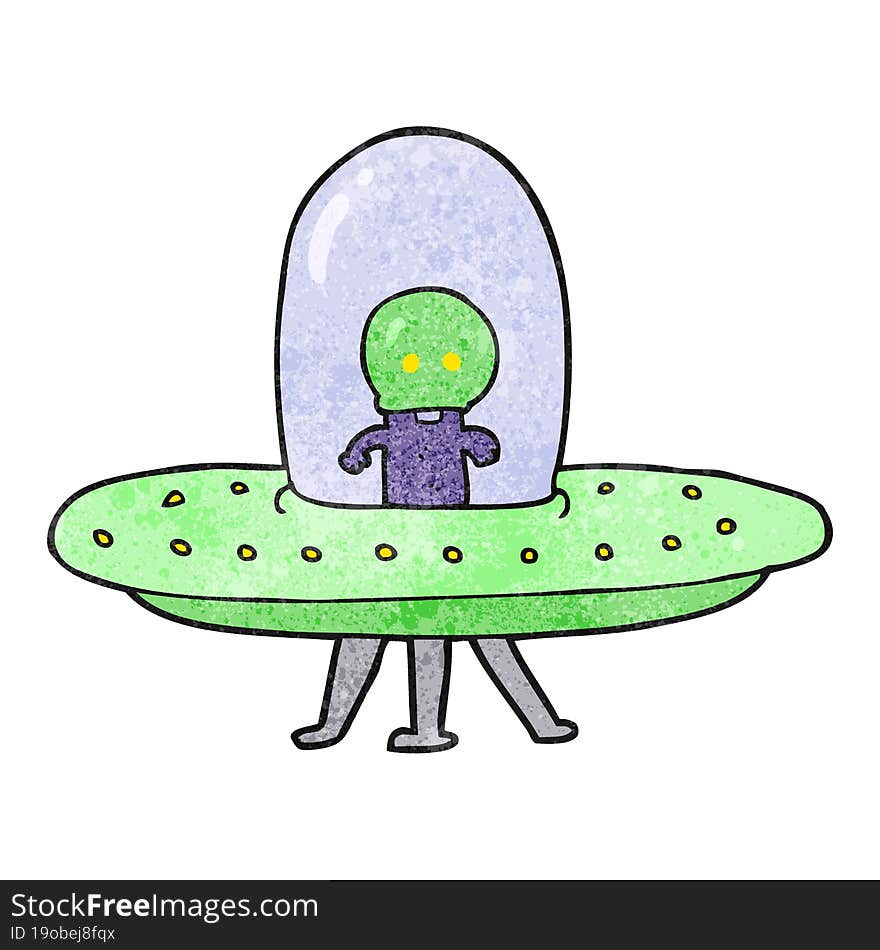 freehand textured cartoon flying saucer