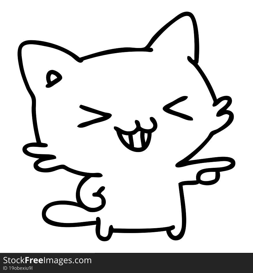 line doodle of a cat pointing and laughing