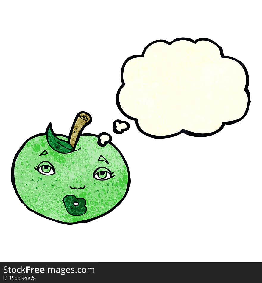 cartoon apple with face with thought bubble