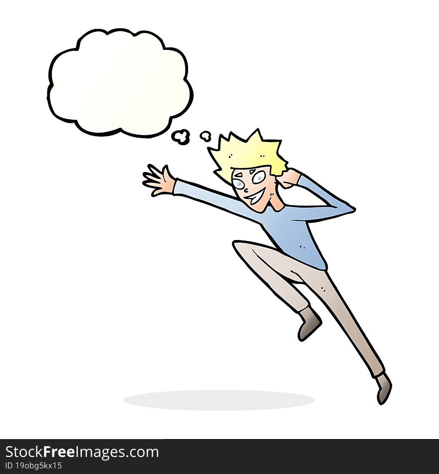 cartoon jumping man with thought bubble