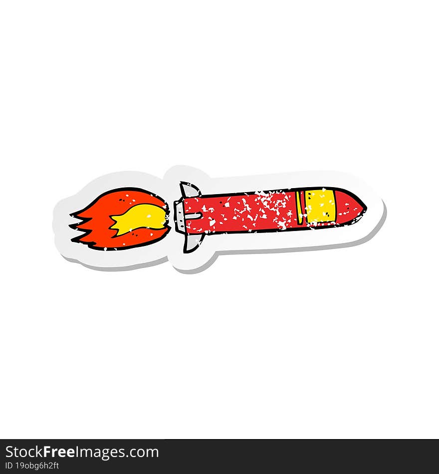 Retro Distressed Sticker Of A Cartoon Missile