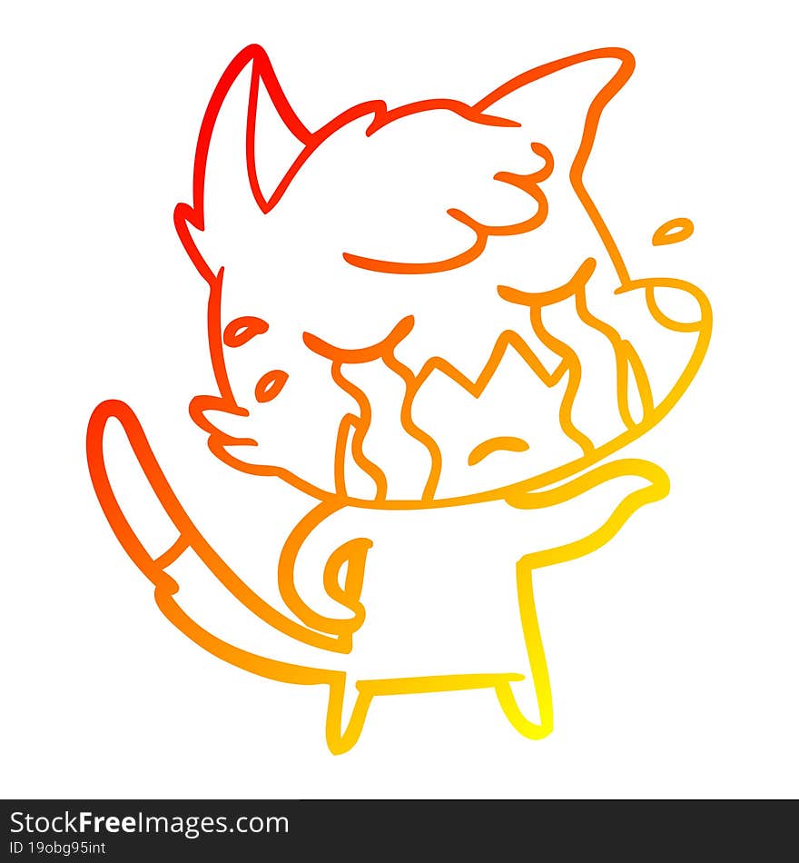 warm gradient line drawing crying fox cartoon