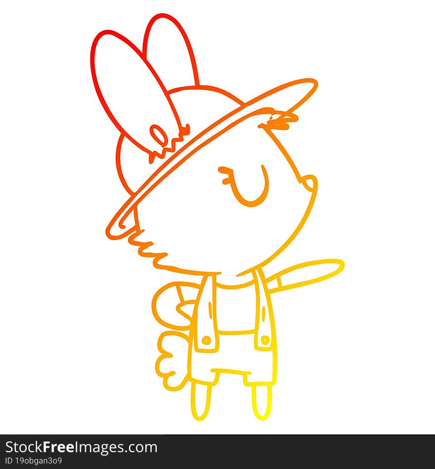 Warm Gradient Line Drawing Cartoon Rabbit Construction Worker